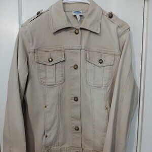 DIANE GILLMAN DENIM JACKET, TAN COLOR, STRETCH, SIZE MEDIUM